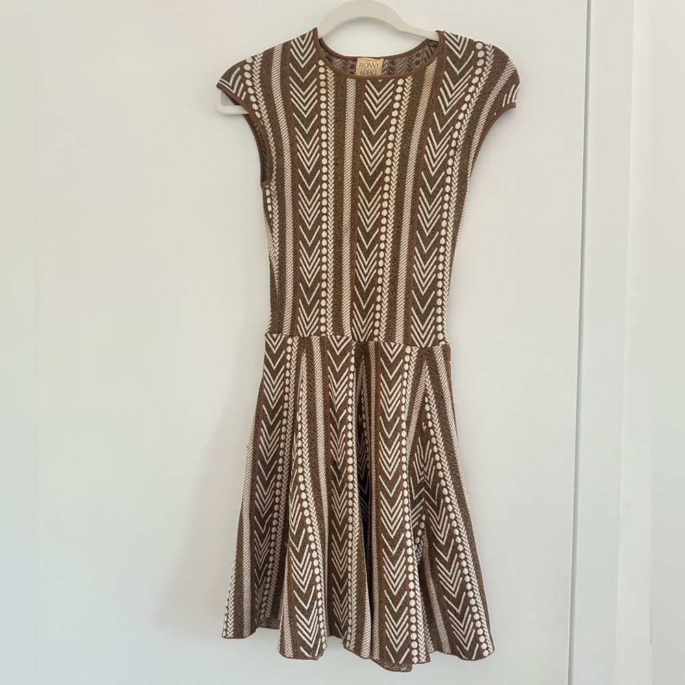 Torn by Ronny Kobo Brown & Cream Chevron Knit Fit-and-Flare Mini Dress